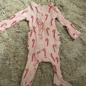 Spearmint Waffle knit Pink Candy Cane Kids footsie- NB